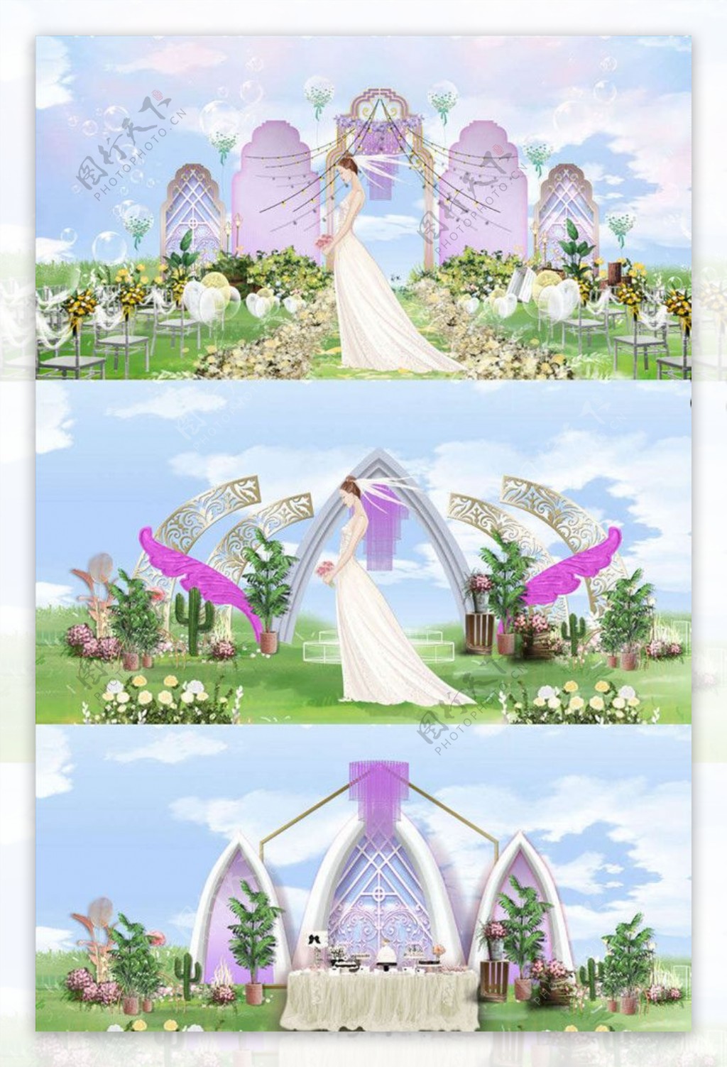 紫色草坪婚礼舞台签到迎宾区图片