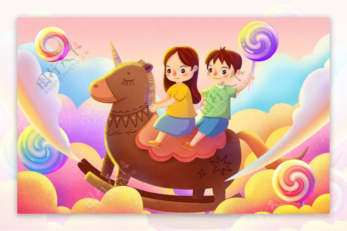 儿童节人物卡通插画背景海报素材图片
