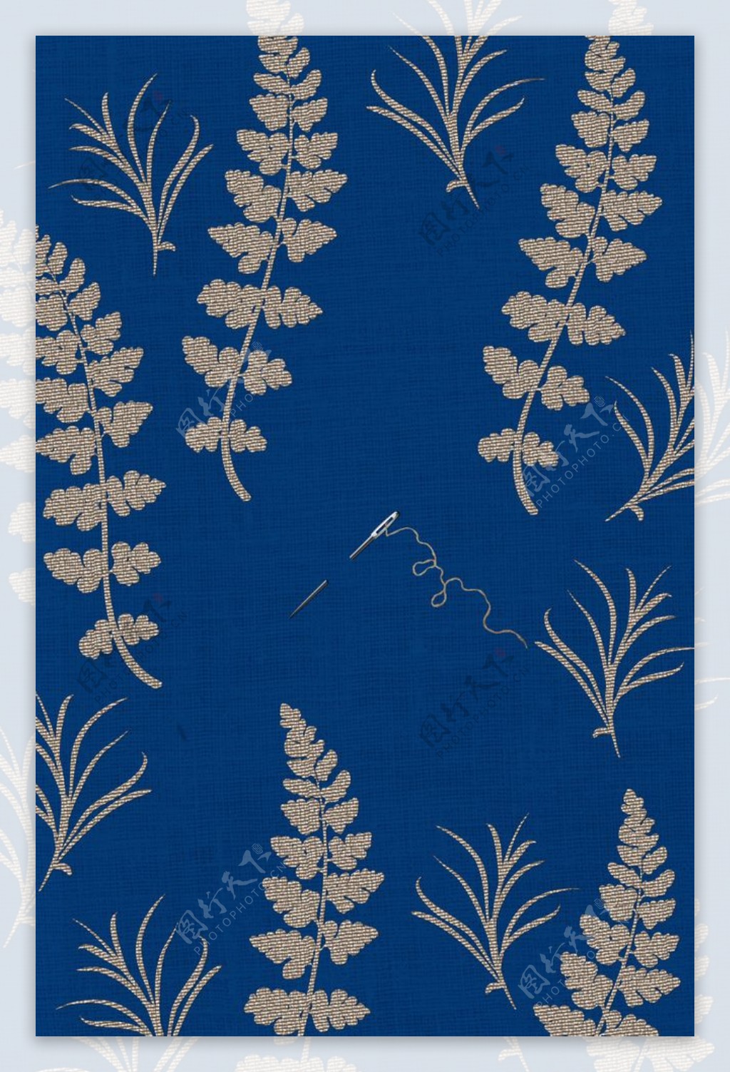 蓝色复古刺绣效果背景海报素材图片