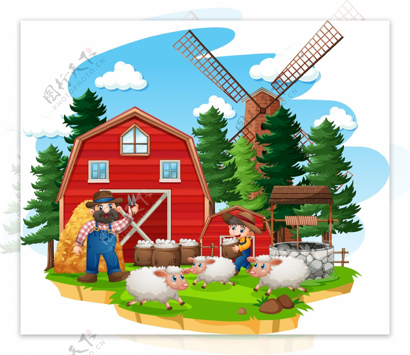 卡通小男孩和狗在农场插画图片素材_ID:168216572-Veer图库