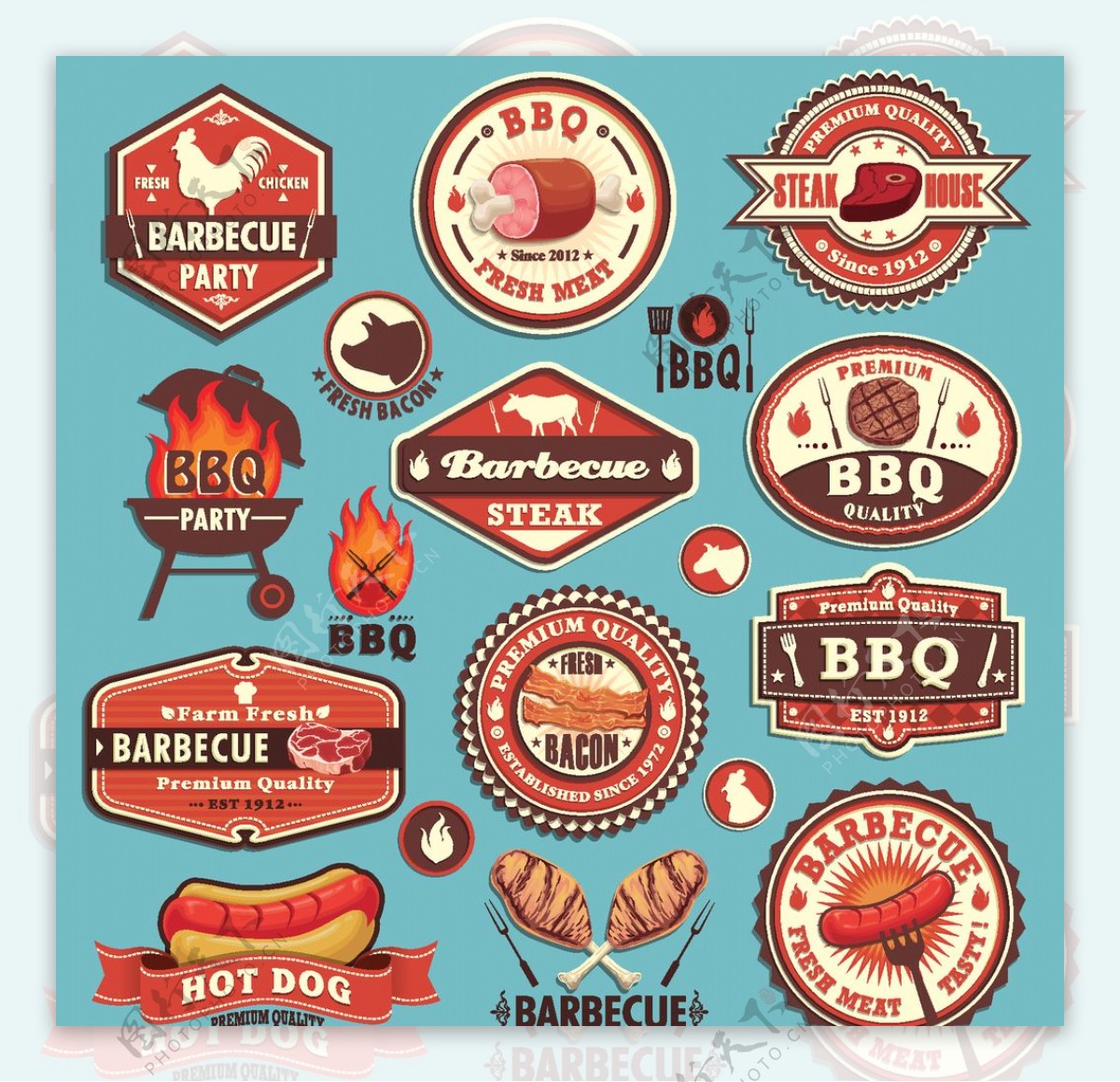 时尚烤肉标签矢量图片