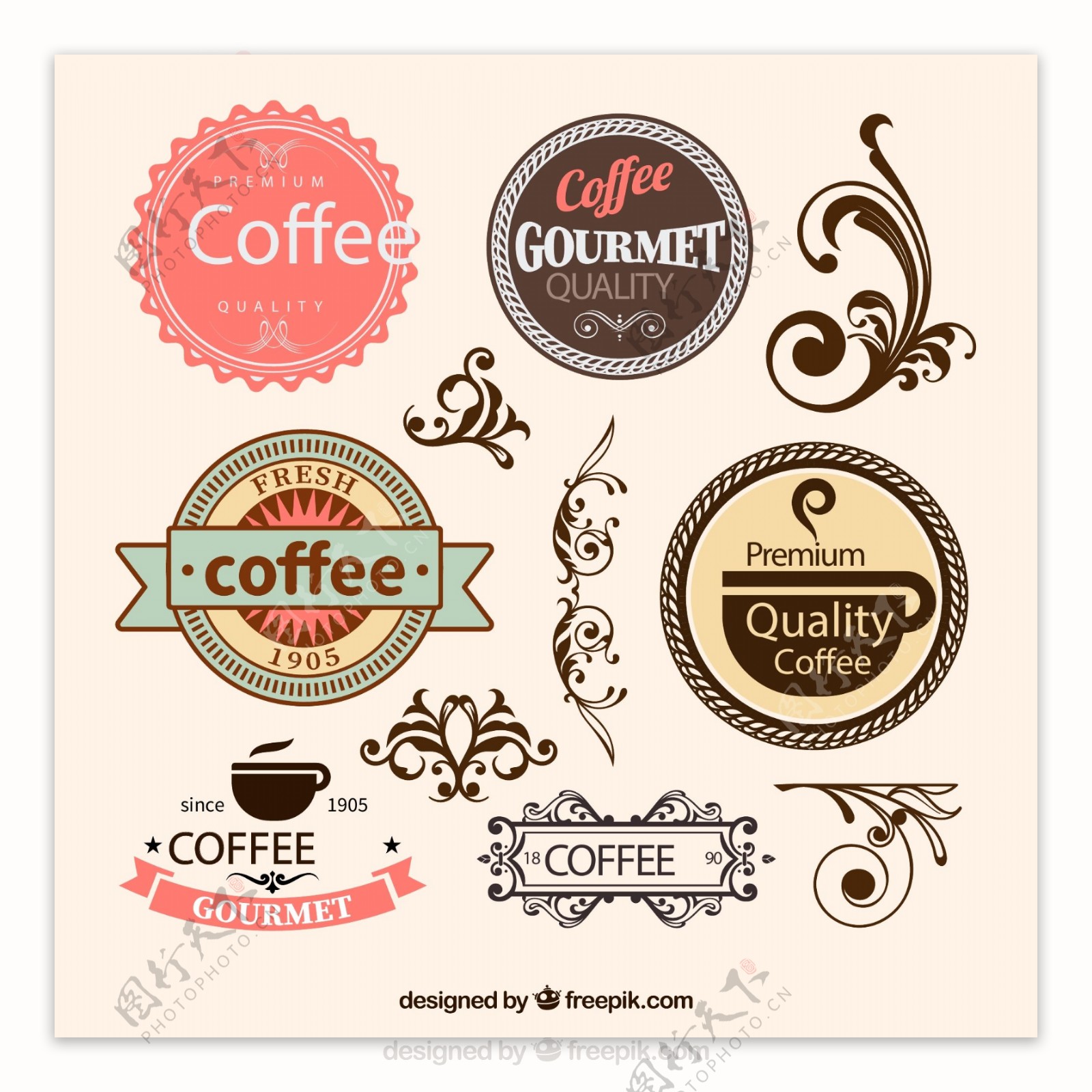花纹和咖啡标签图片