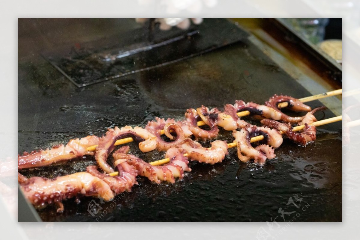 烧烤鱿鱼美食食材背景海报素材图片