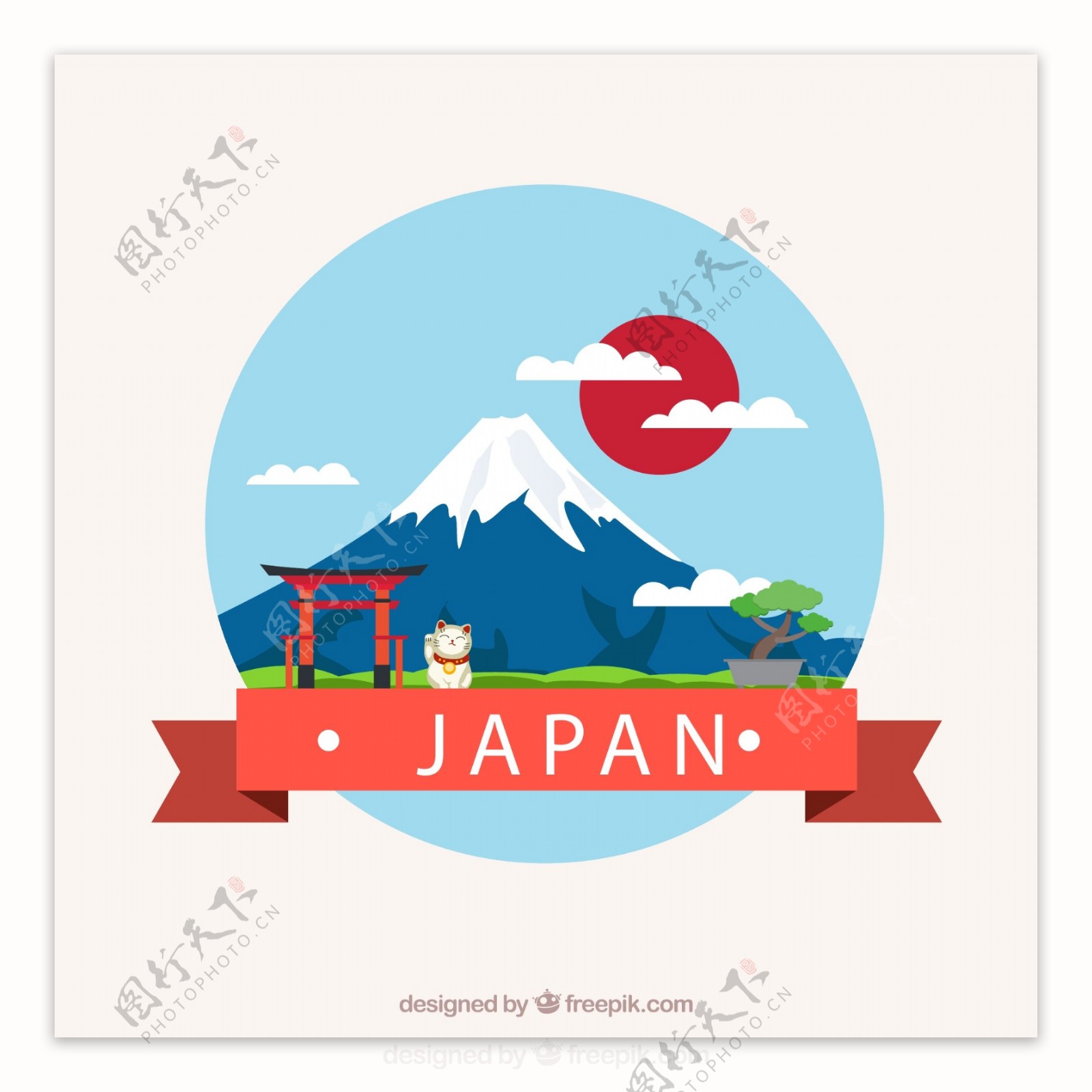日本富士山插画图片