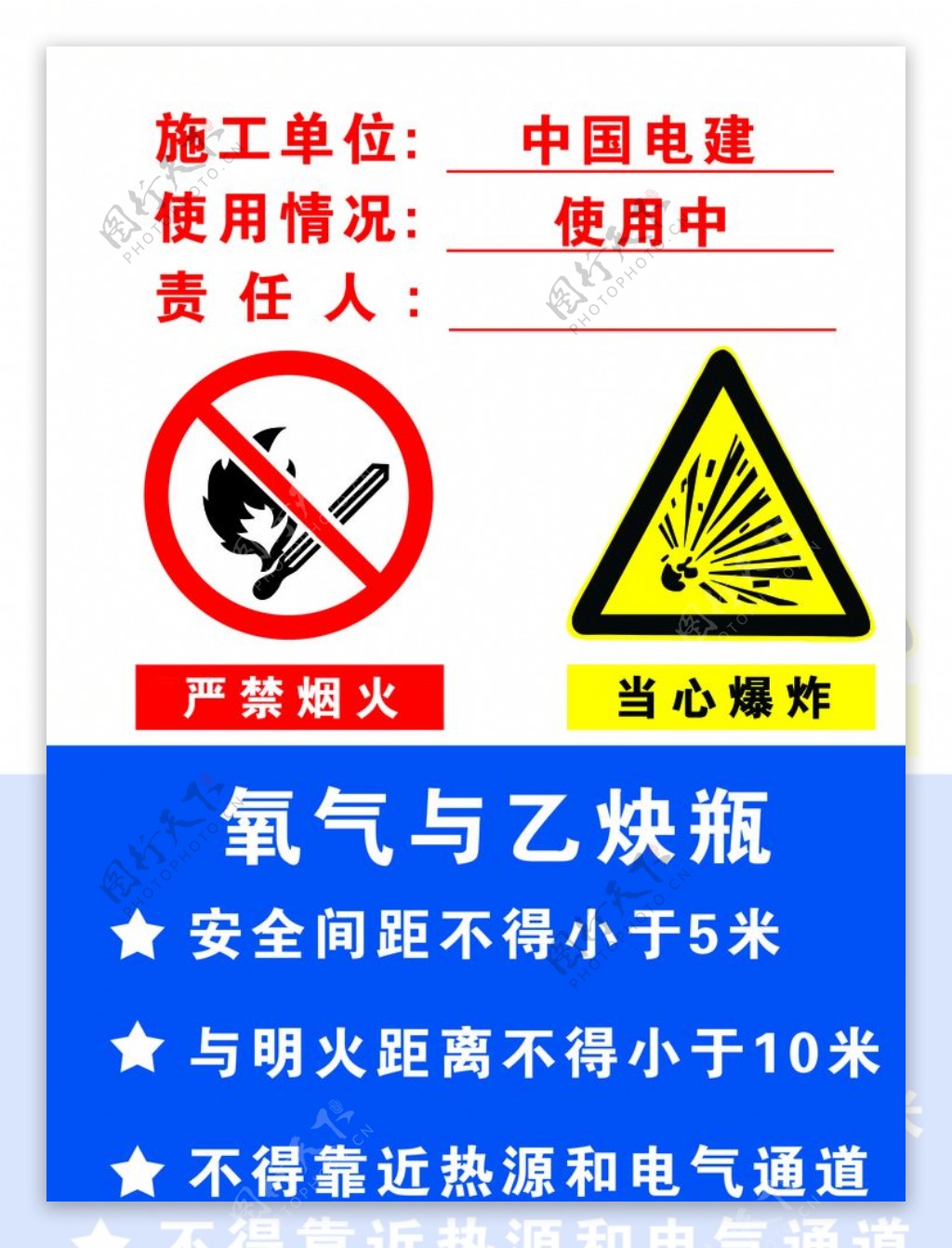 氧气与乙炔瓶安全警示牌图片