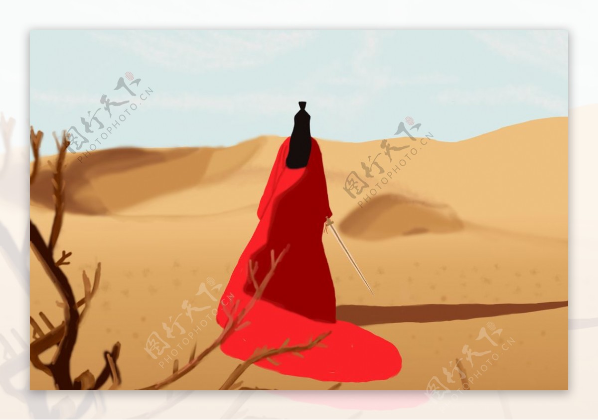 沙漠红衣女剑客图片
