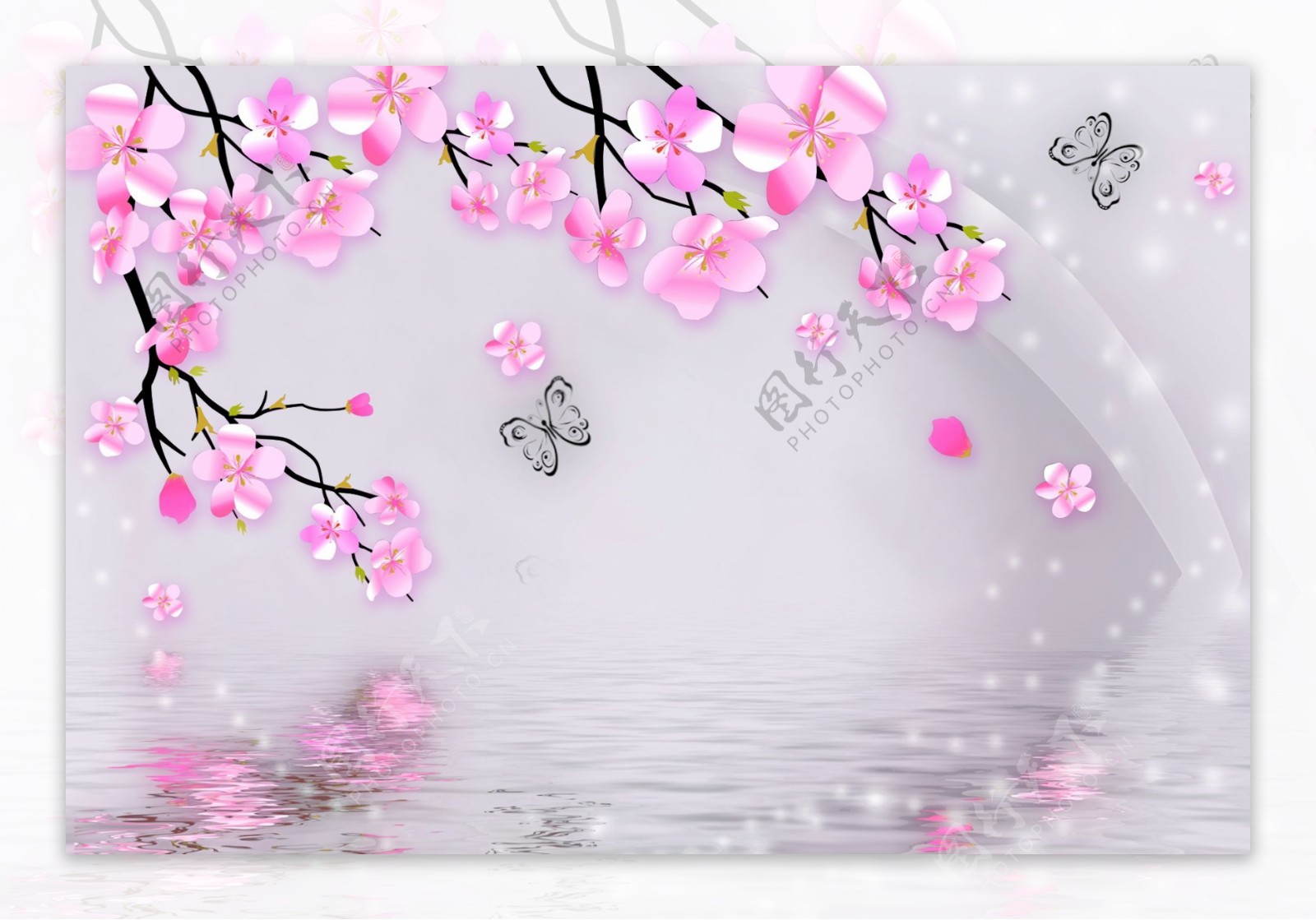 桃花背景墙图片