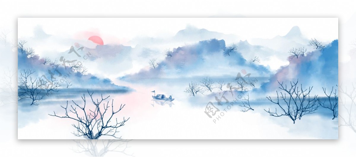 中国风手绘水墨风景图片