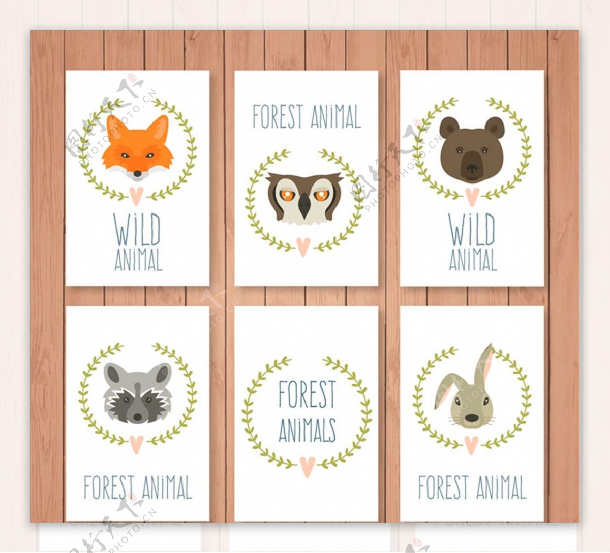 森林动物头像卡片图片