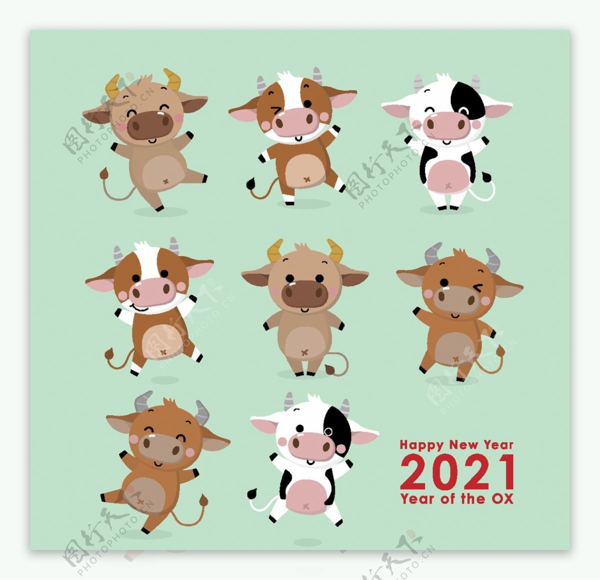 2021新年卡通牛形象图片