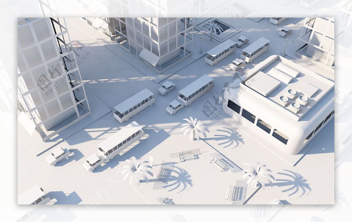 C4D模型低面体工厂建筑街道图片