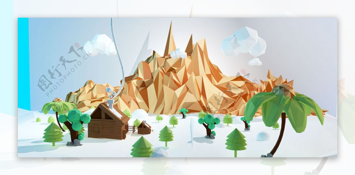 C4D模型雪山小木屋图片