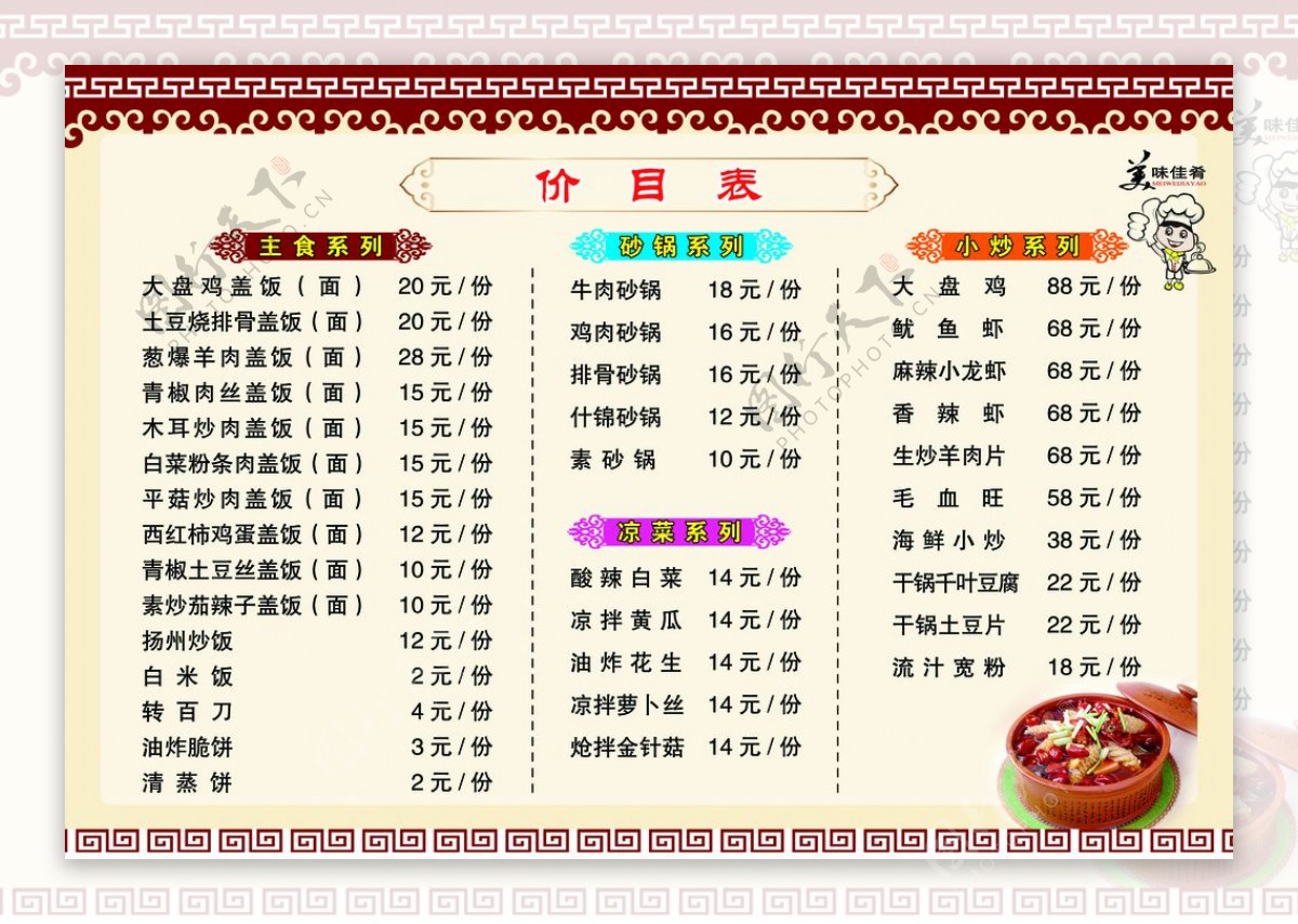 价目表餐饮菜单展板海报图片