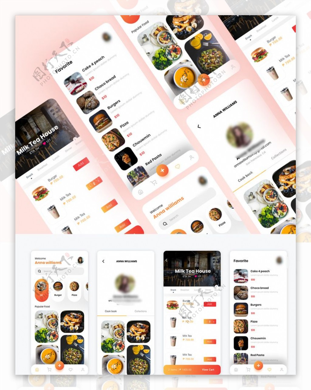 xd美食预订橙色白色UI设计列图片